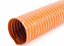 SilDuct 1S - Red Single Ply Silicone-coated Glass Fabric Ducting Reinforced with Embedded Helical Steel Wire for Exhaust Gas Extraction