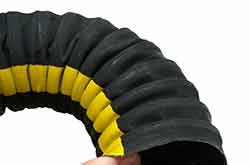 Double Ply Neoprene Coated Polyester Fabric Ducting in Black with Yellow Stripe (Wireflex) and Twin Wire Helix